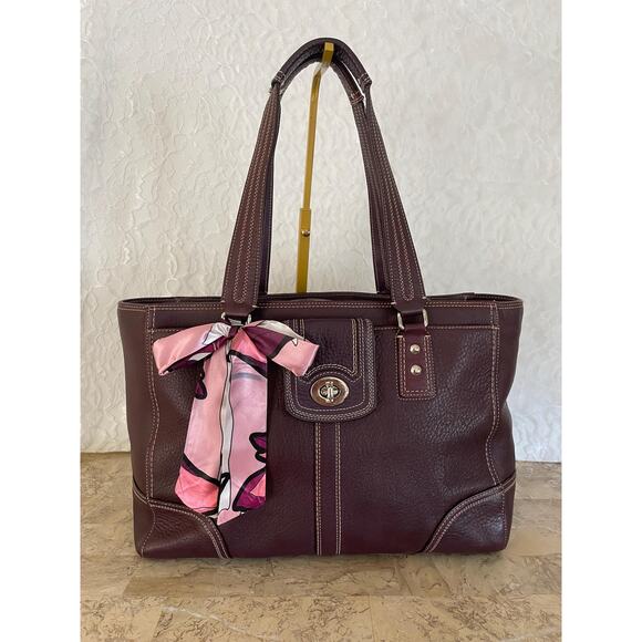 Vintage Coach Plum Penelope large pebble leather shoulder bag tote Serial F13960 - Picture 1 of 10